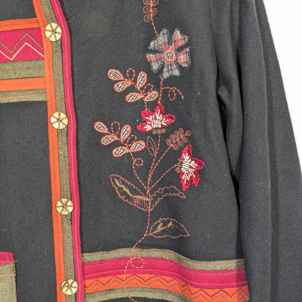 Breckenridge Black Wool Blend Blazer Jacket Colorful Embroidery Applique Med P - Picture 4 of 15